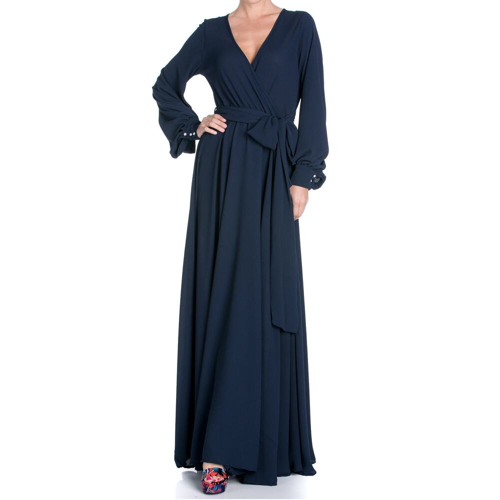 Meghan Los Angeles Lilypad Navy Blue Long‎ Sleeve Maxi Dress Size Small